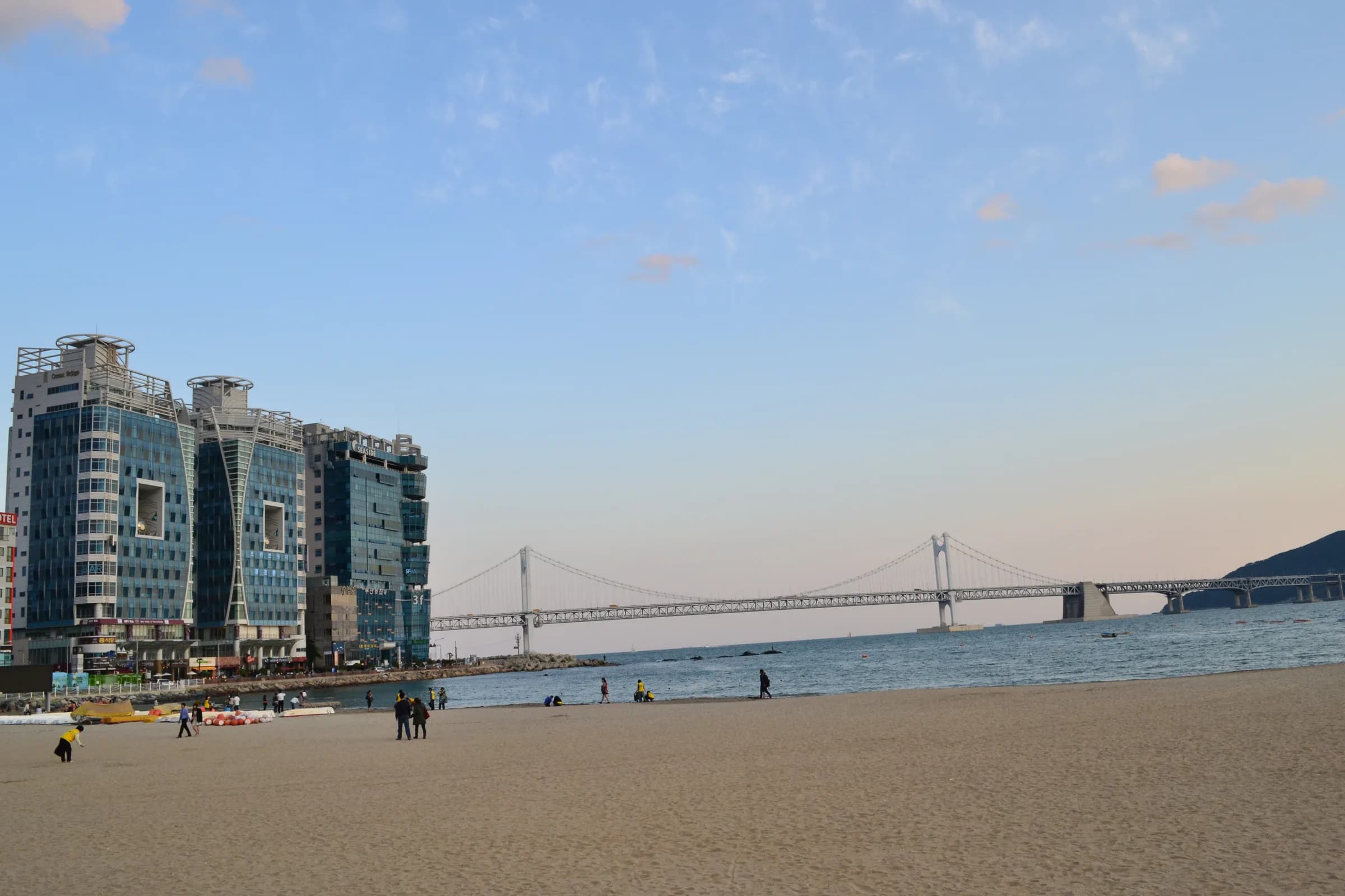 Gwangan Bridge from Gwangalli Beach — the view people book this district for.
