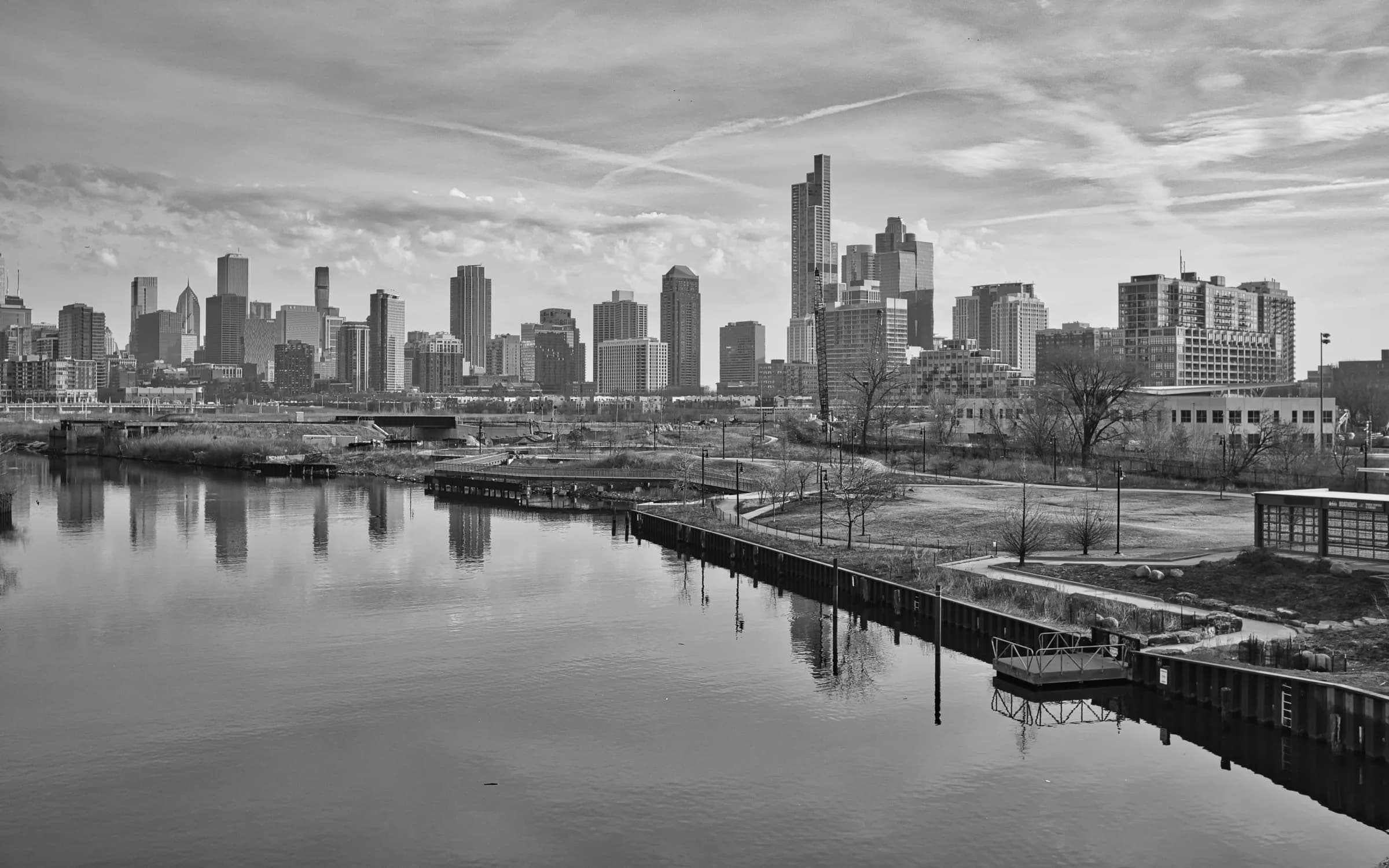 The Loop from the river — the L's elevated tracks circle the business district the system is named for.